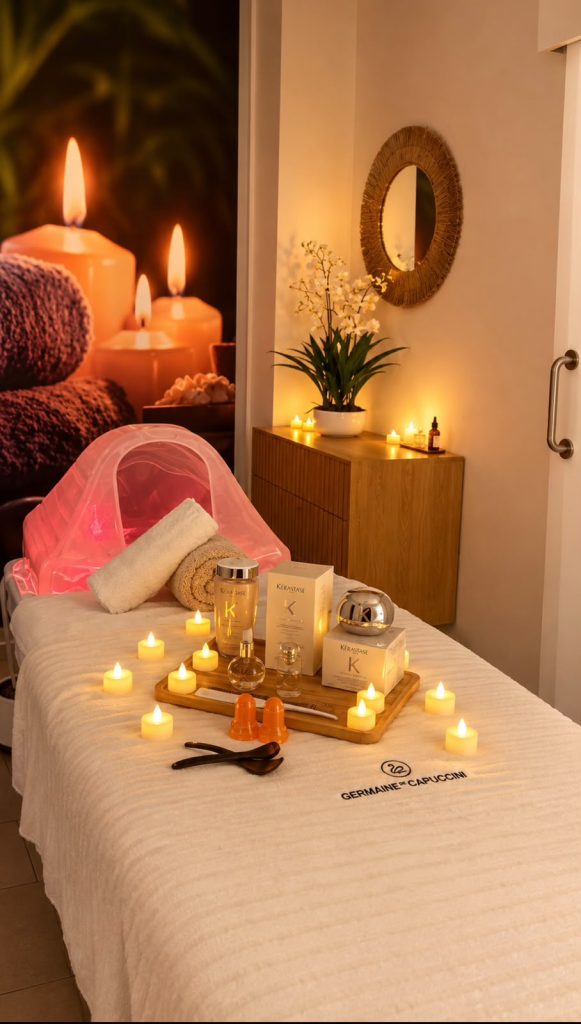 Cabina con máscara LED y velas en Glam Spa Badajoz